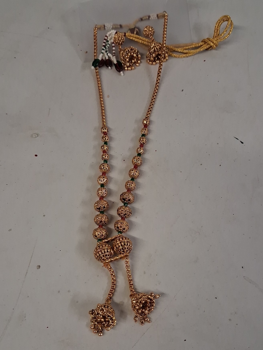 NWT Traditional Gold-Tone Beaded Necklace with Jhumki Style Earrings